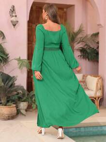 SHEIN VCAY Plus Size Women's Lantern Sleeve Lace Patchwork Dress