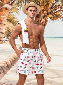 Manfinity Men's Swimming Trunks With Letter And Strawberry Print