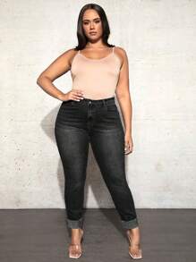 Slaydiva Women's Plus Size Slim Fit Jeans With Slip Pockets - Black - View 6