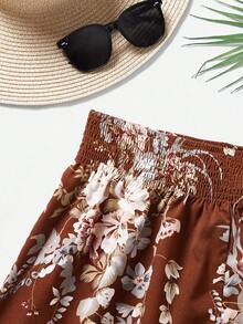 SHEIN VCAY Của phụ nữ Kích thước lớn In Quần short - màu nâu - Xem 5