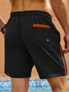 Manfinity Shorts De Playa Para Hombre Con Bloques De Color Y Detalles Laterales Con Franjas - Negro - Ver 2