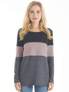 孕妇拼布长袖哺乳 T 恤 - 淺粉色 - 查看 3