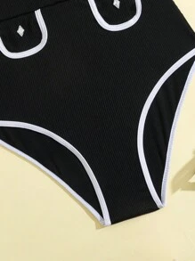 Teen Girl's One-Piece Cami Swimsuit With Ruffle Trimmed - Black - View 3