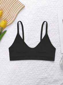 Thin Strap Soft To The Touch Seamless Comfortable Bralet - Black - View 6