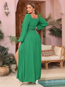 SHEIN VCAY Plus Size Women's Lantern Sleeve Lace Patchwork Dress