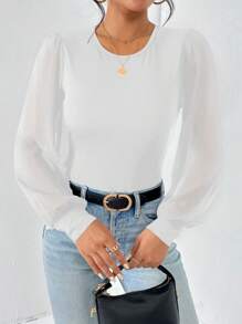 SHEIN Essnce Women's Round Neck Lantern Sleeve Bodysuit