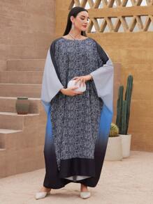 Al Najma Women's Gradient Batwing Sleeve Arab Style Long Robe Kaftan Jalabiya Dress - Multicolor - View 4