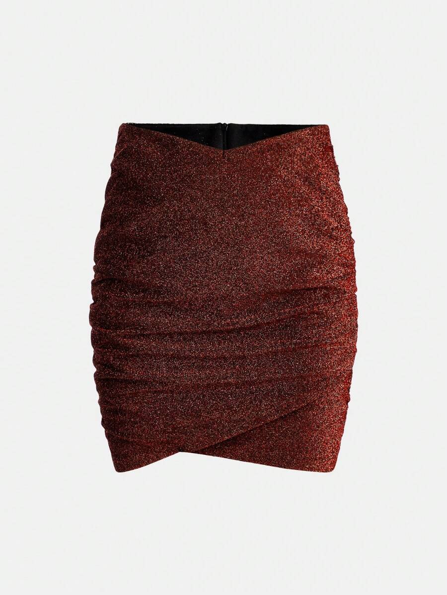 Tween Girls' Knitted Solid Color Pleated Casual Skirt - Burgundy - View 1