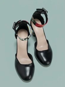 Fall/Winter 2025 Women's Spring & Summer Chunky High Heel Shoes With Hollow Out And Printed Design,Elegant,Women Pumps - Multicolor - View 3