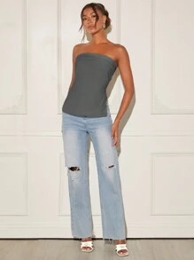 SHEIN BAE Top Sin Tirantes Para Mujeres Con Dobladillo Alto-bajo