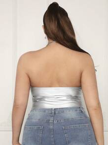SHEIN SXY Plus Size3pcs High Elasticity Halter Neck Metallic Top - Multicolor - View 8