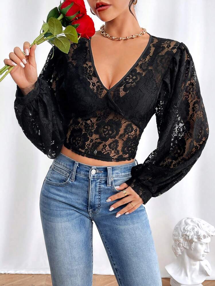 Women's Deep V-Neck Lace Top Fall Cloth For Women