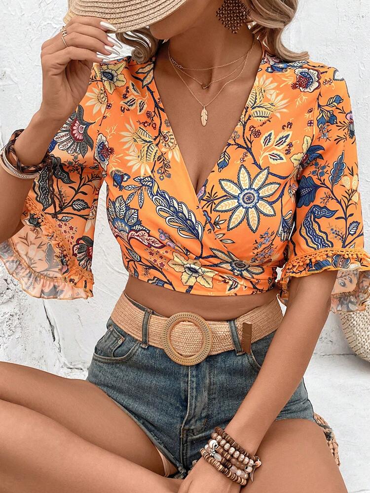 Women's V-Neck Shirt With Flared Sleeve