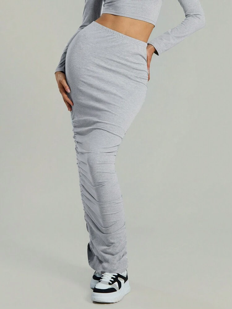 Soft Cotton Elastane Low Rise Maxi Skirt Summer Party Casual