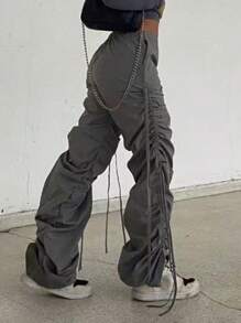 Flirla Women's Plus Size Elastic Waist Tie Detail Casual Pants Fall Cloth For Women