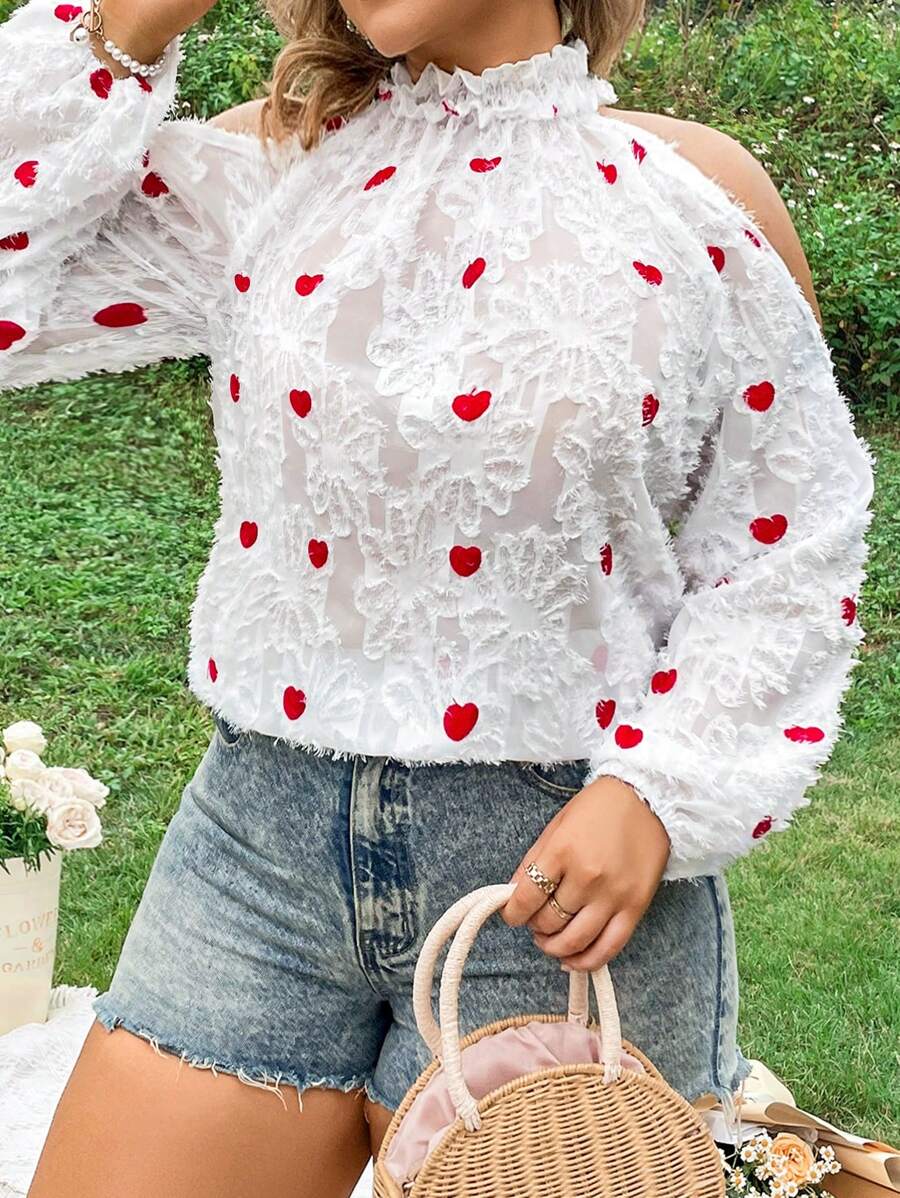 Flirla 大尺碼女款心型印花露肩襯衫 - 彩色 - 查看 1