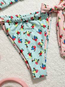 Swim Mod 夏季海滩女士碎花露背分体比基尼套装情人节 - 彩色 - 查看 3