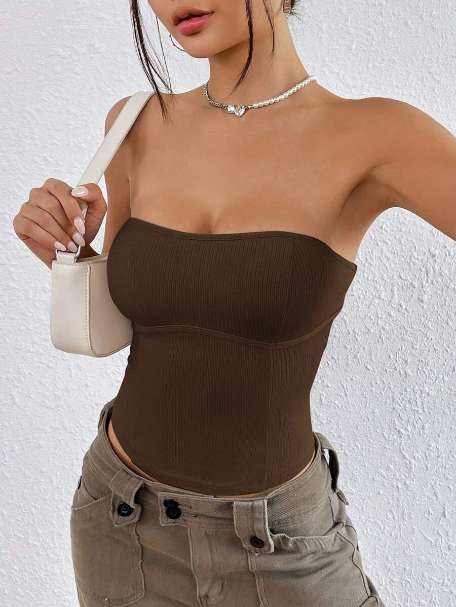 SHEIN EZwear Solid Color Ribbed Knit Women's Tube Top