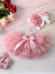 Babymeisje mesh tutu rok en roze bloem hoofdband set, perfect voor pasgeboren fotografie