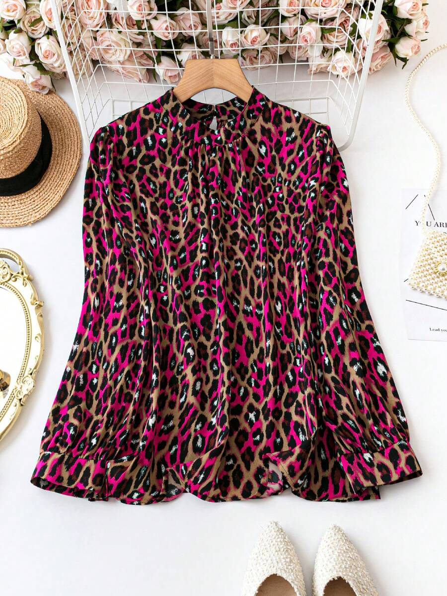 SHEIN Clasi Plus Size Full Print Long Sleeve Blouse - Multicolor - View 1