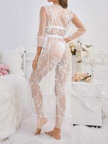 Women's Romantic Perspective Lace Robe - White - View 2