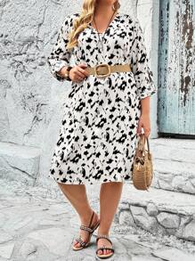 SHEIN Clasi Abito A Maniche Lunghe Stampato Floreale Da Donna Taglie Forti - Albicocca - Visualizzare 3