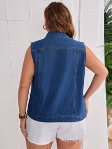 Firerie Plus Size Denim Vest Jacket - Medium Wash - View 2