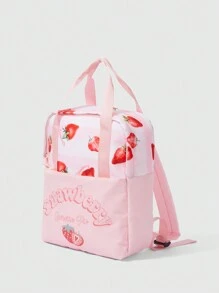 ROMWE Kawaii Pink Strawberry Print Women'S Fashionable Backpack Valentines - Pink - View 4
