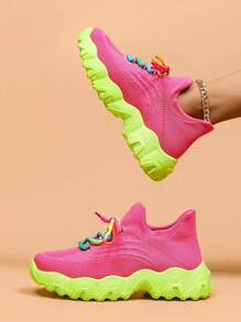 Breathable Lace-Up Sneakers, Simplistic And Practical Multifunctional - Pink - View 3