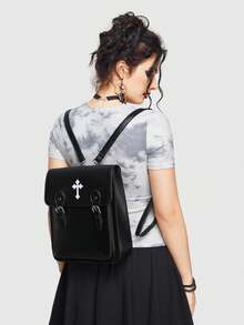 ROMWE Goth Đúng mốt Quý cô Túi đeo chéo Ba lô Với Chi tiết chéo - màu đen - Xem 2