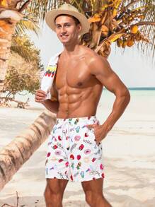 Manfinity Men's Swimming Trunks With Letter And Strawberry Print
