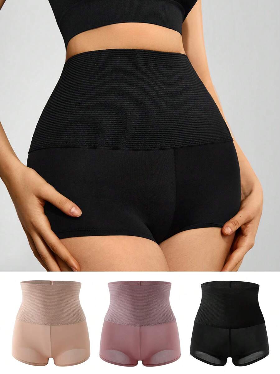 SHAPORA 3 Pièces/ensemble Bas De Modelage Taille Haute De Couleur Unie Pour Femmes - Multicolore - Voir 1