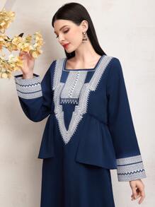 Al Najma 女士幾何提花拼接2合1裙 - 藏蓝色 - 查看 1