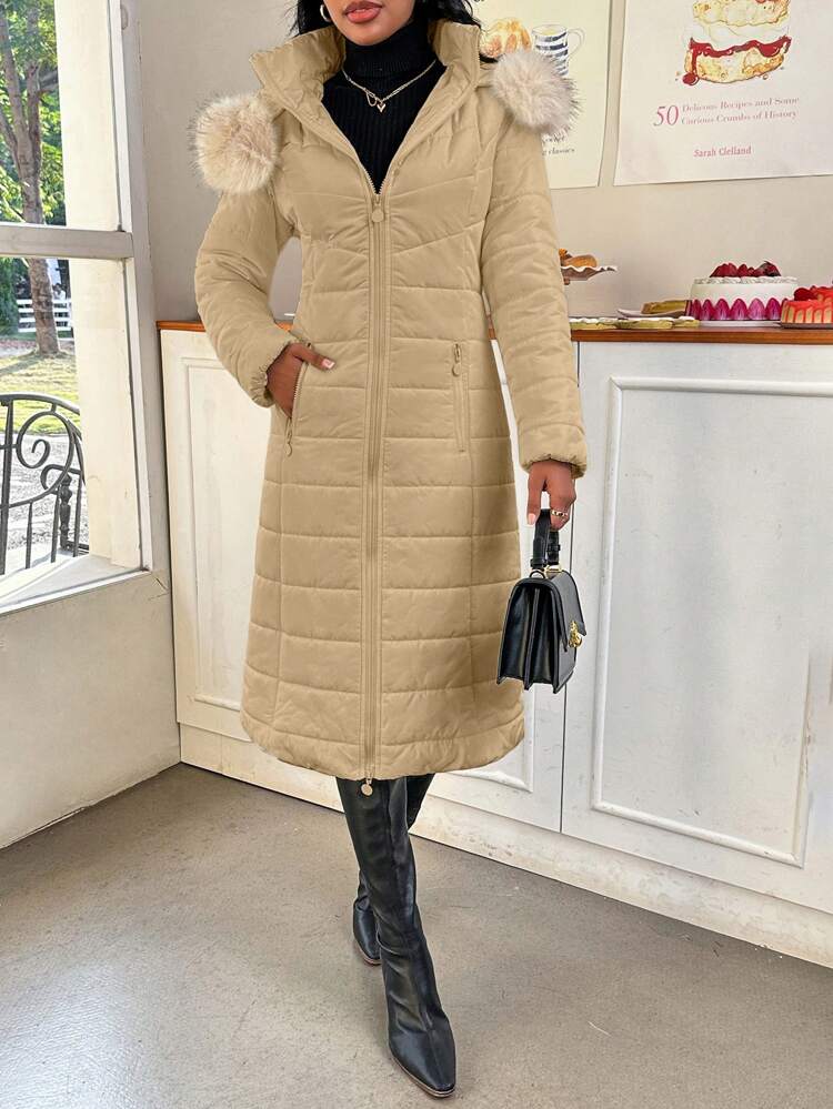 Women's Hooded Mid-Length Padded Coat With Collar In Fall/Winter