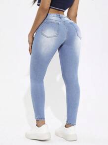 SHEIN PETITE Women's Skinny Jeans - Light Wash - View 2