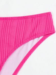 SHEIN Swim Summer Beach Women's Ribbed Hipster Bikini Bottoms - Hot Pink - View 4