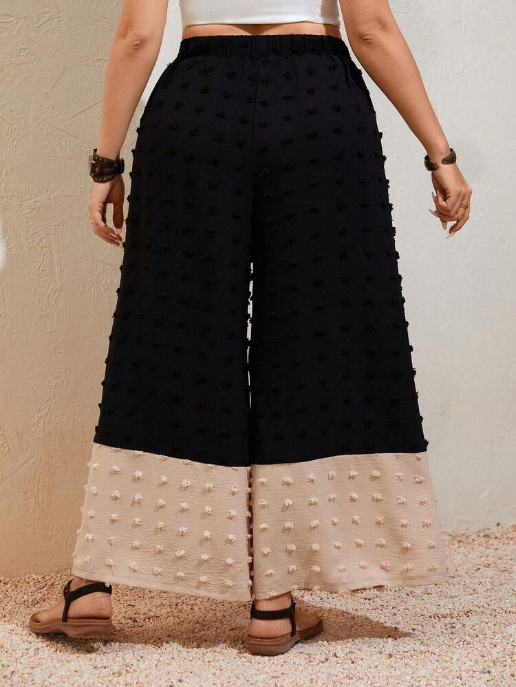 Plus Size Color Block Woven Wide Leg Pants Fall Cloth For Women