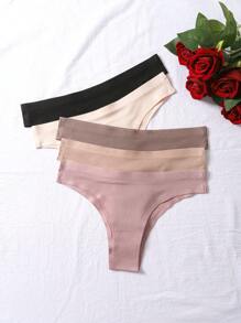 5 Piezas Bragas Triangulares Tejidas A Rayas Sólidas De Un Solo Color - Multicolor - Ver 4