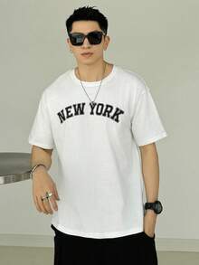 DAZY Nam Đồ họa Chữ cái Áo thun Thả vai - trắng - Xem 5