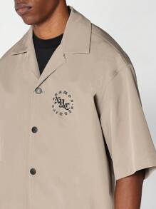 SUMWON Boxy Fit Nylon Shirt With Front And Back Graphic Print - Apricot - View 6