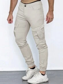 Manfinity Homme Men's Solid Color Cargo Pants - Beige - View 1
