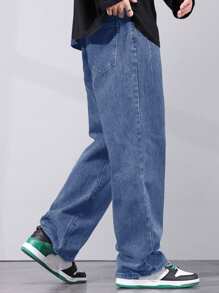 Men Plus Big And Tall Wide Leg Denim Jeans - Medium Wash - View 4