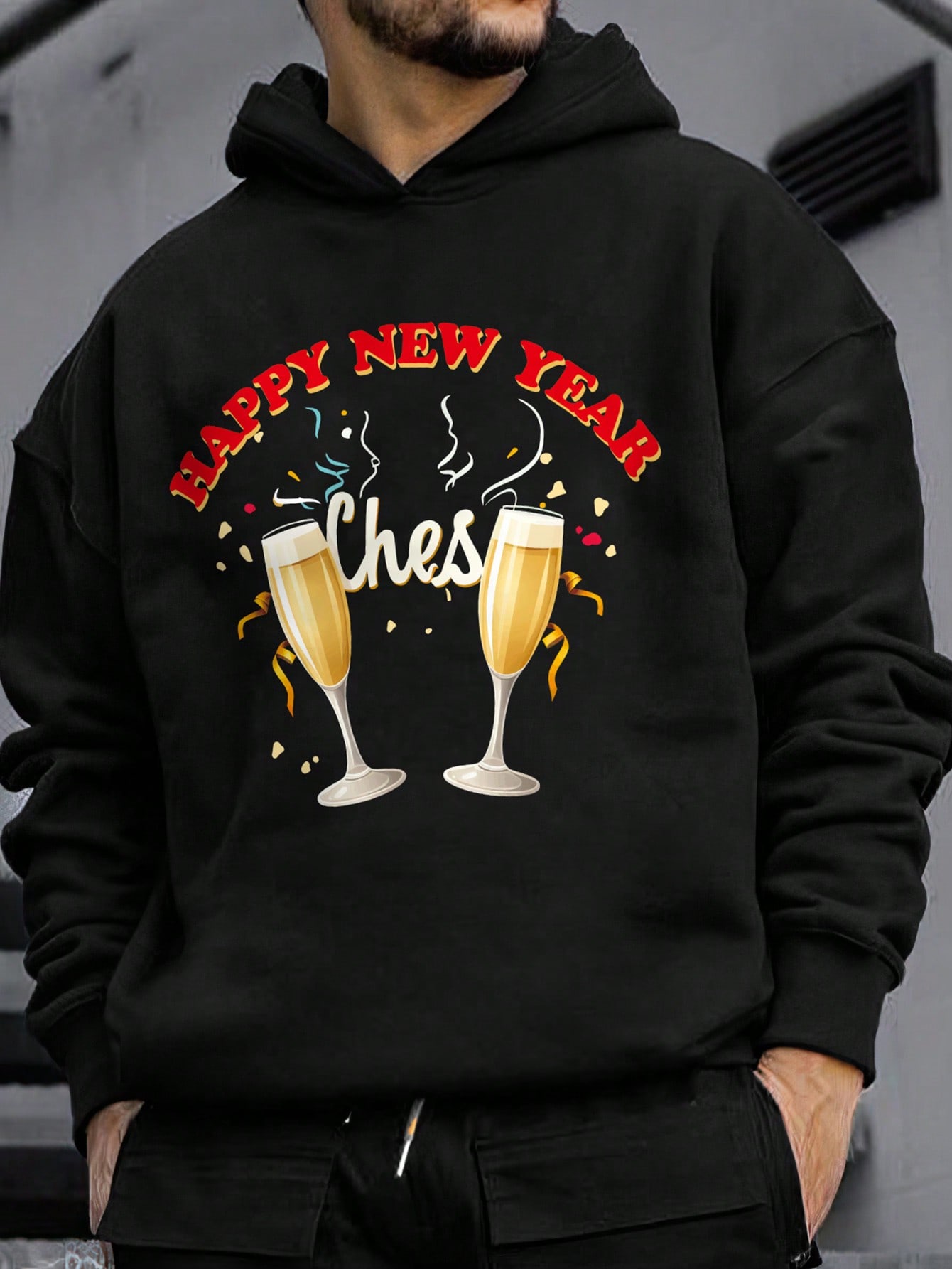 Men's Hoodie With Slogan And Wine Glass Print