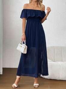 SHEIN Clasi 女士露肩高衩裙 - 藏蓝色 - 查看 3