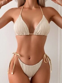 Swim Basics Set de bikini la modă, separabil, la modă, pentru femei, plajă de vară, cu țesătură specială, top de bikini, în două piese, set de bikini micromicro.