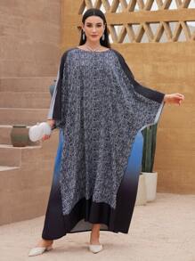 Al Najma Women's Gradient Batwing Sleeve Arab Style Long Robe Kaftan Jalabiya Dress - Multicolor - View 3