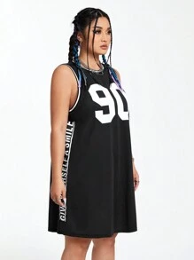 SHEIN Coolane 大尺碼女裝數字印花連衣裙 - 黑色 - 查看 3