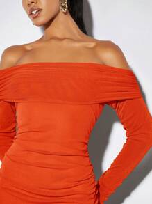 SHEIN BAE Women's Off Shoulder Long Sleeve Bodycon Dress - Orange - View 4