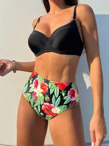 SHEIN Swim Summer Plant Print Push Up Bikini Set For Women Carnival