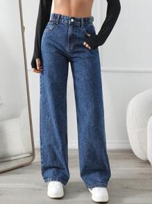 Women's Denim Pants With Pockets - Dark Wash - View 6